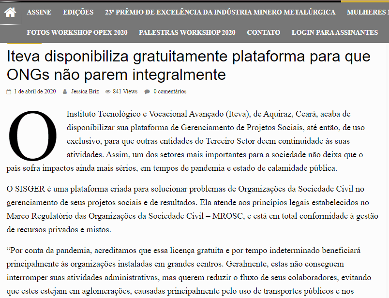 Iteva disponibiliza gratuitamente plataforma para que ONGs não parem integralmente
