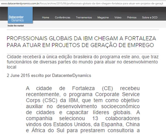 O programa Corporate Service Corps (CSC) da IBM, é matéria na Datacenter Dynamics