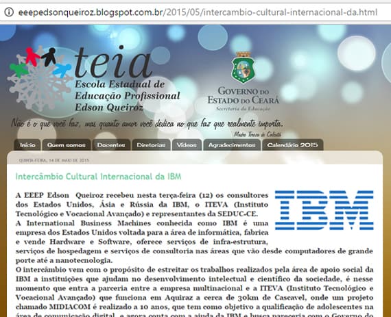 Intercâmbio internacional da IBM na EEEP Edson  Queiroz é divulgado no blogger da escola