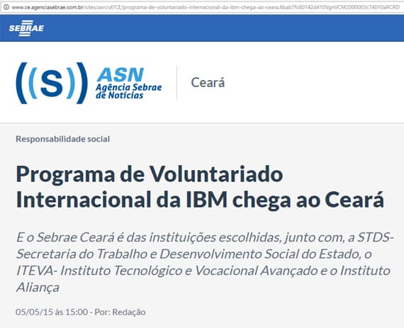 Programa de Voluntariado Internacional da IBM é matéria na Agência Sebrae de Notícias