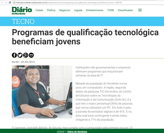 Programa de qualificação tecnológica é notícia no Diário do Nordeste