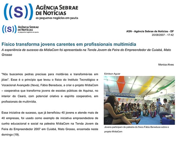 O Projeto Midiacom é matéria na  Agência Sebrae de Notícias