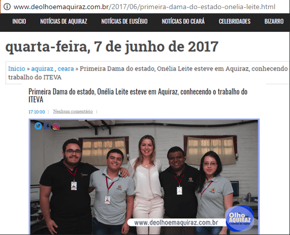 Visita da primeira-dama do Ceará ao Iteva é notícia no site De Olho em Aquiraz