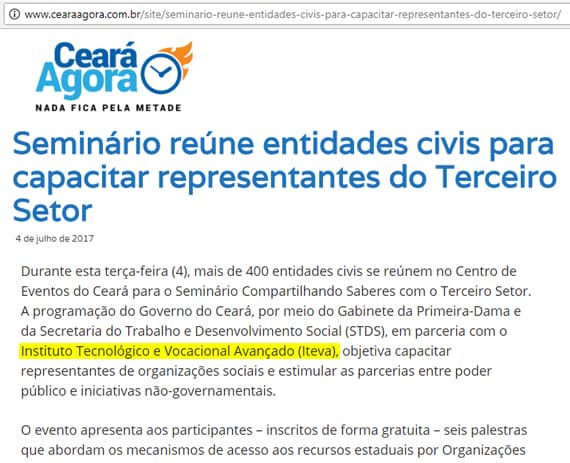 Seminário Compartilhando Saberes com o Terceiro Setor é pauta no site Ceará Agora