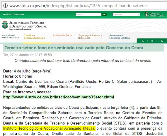 O site Secretaria do Trabalho e Desenvolvimento Social divulga sobre o Seminário Compartilhando Saberes com o Terceiro Setor